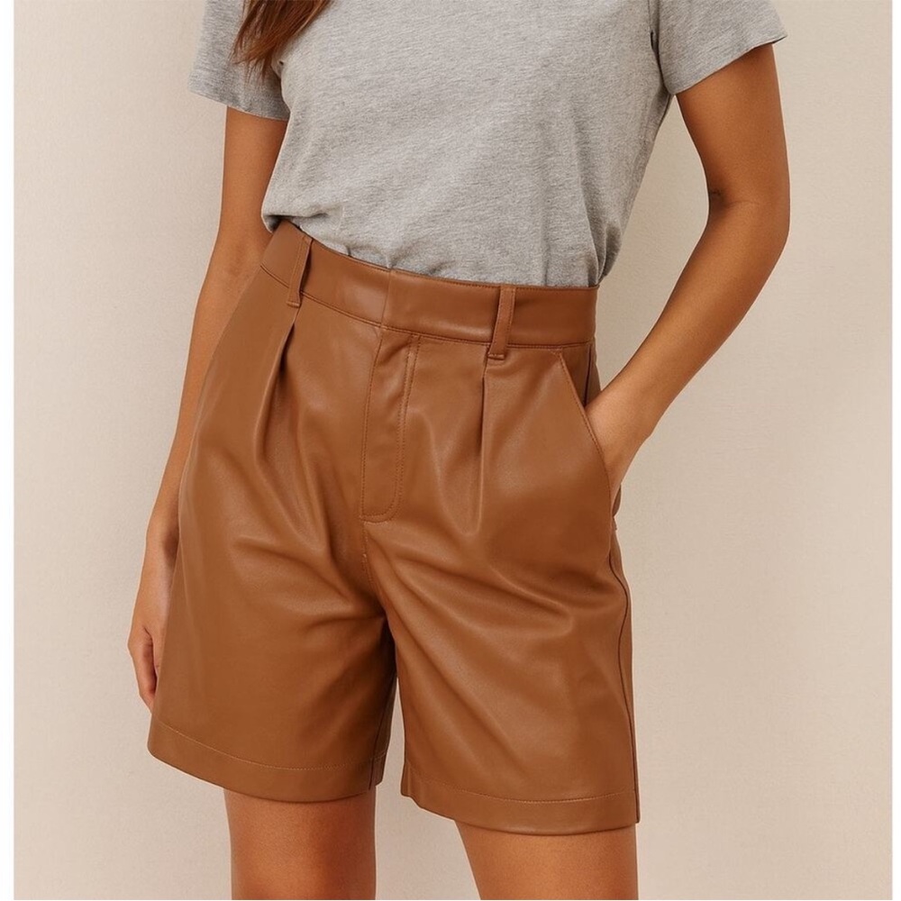 Abercrombie & Fitch Trouser Shorts Women’s Vegan Leather Tan Brown Large
